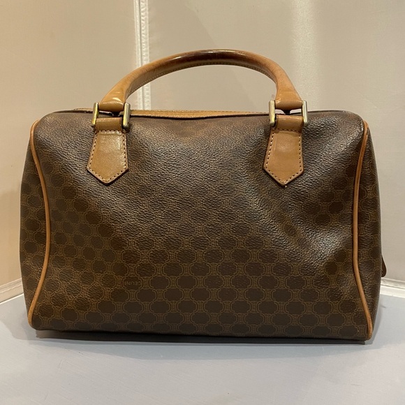 Used Celine Macadam Beige Brown Leather VTG Boston Satchel Bag Purse Authentic! - Picture 11 of 16